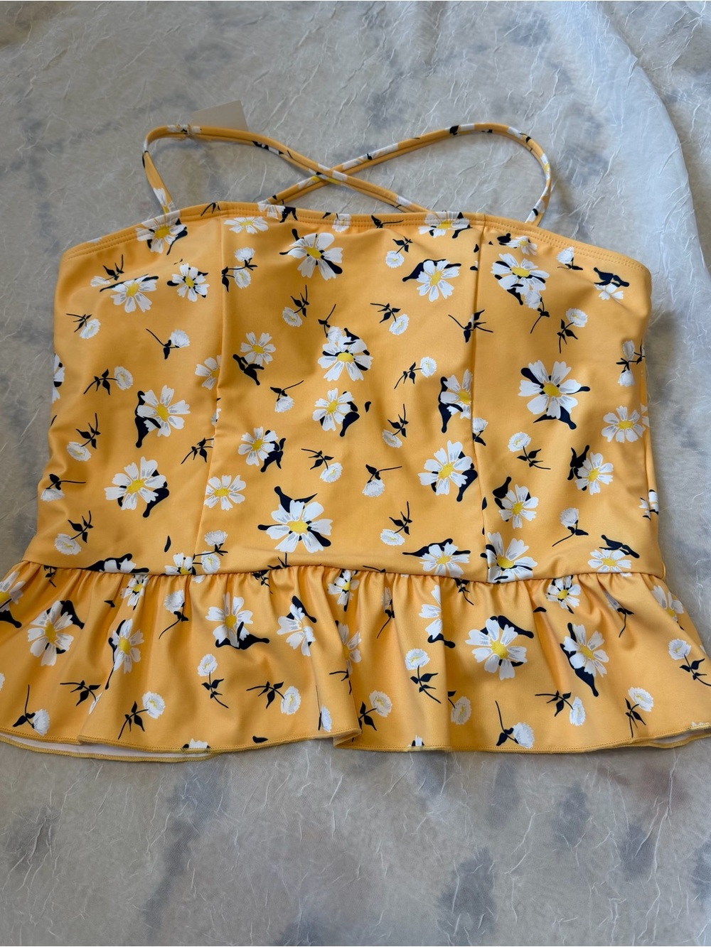 Yellow Floral Ruffle Tankini Top